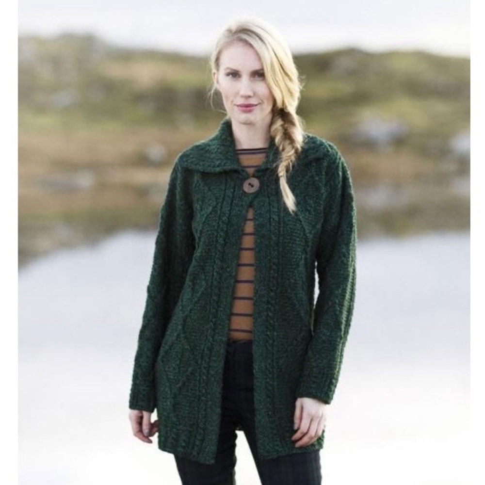 Women's Irish Knit Green Cable Knit Cardigan